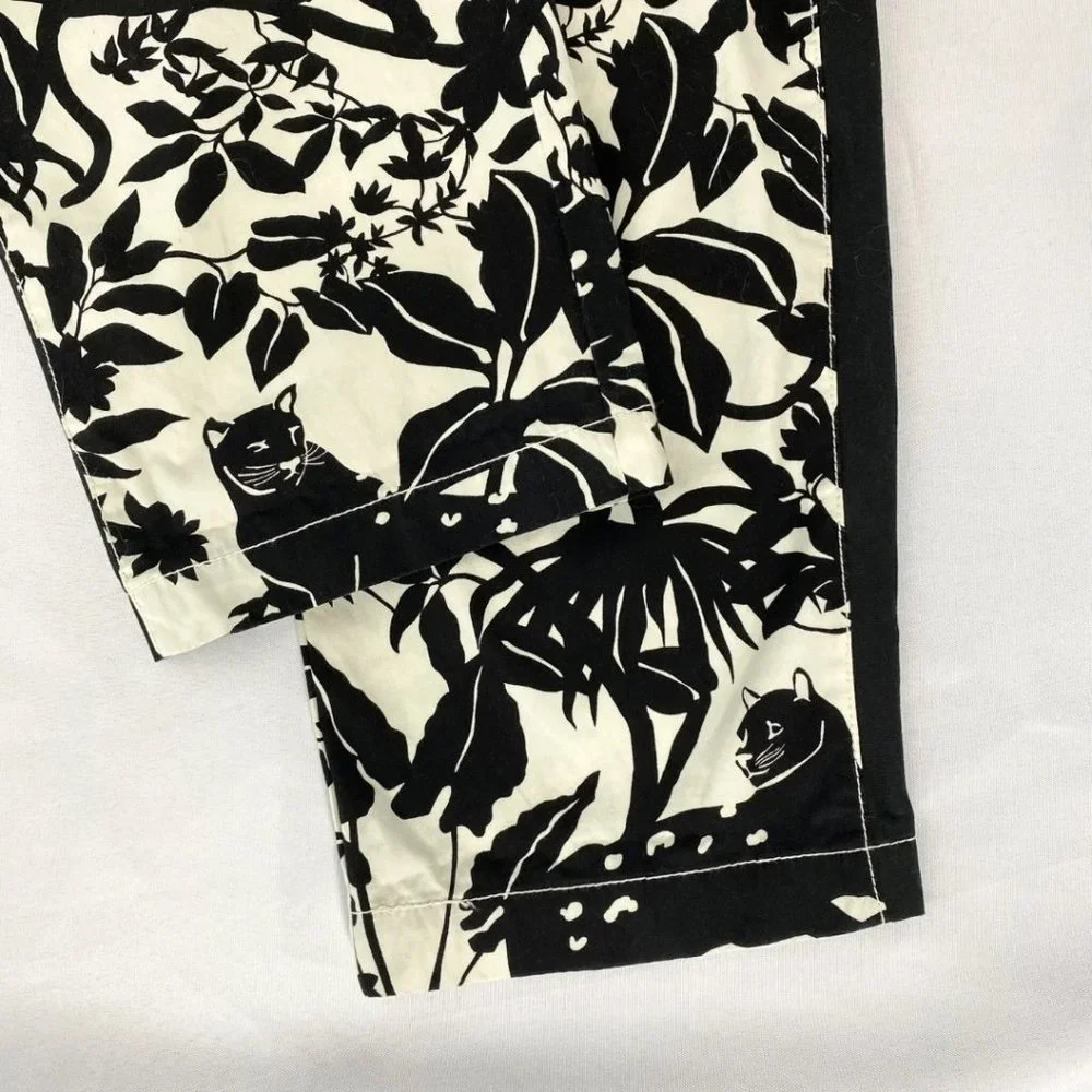 MAEVE BY ANTHROPOLOGIE TENLEY BLACK WHITE JUNGLE ANIMAL PRINT TWILL TRACK PANTS - Picture 9 of 11